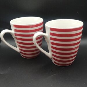 Pfaltzgraff "Kenna Red" Red and White Striped Mugs Set Of 2 EUC
